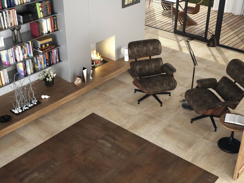 Ambiance effet métallique carrelage Dorian Brown/White